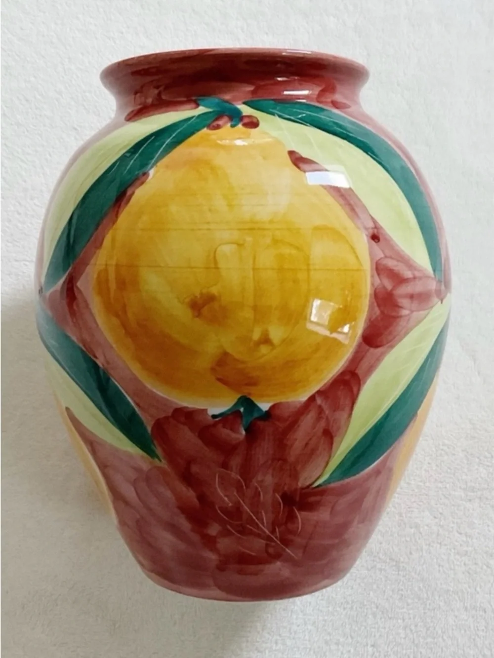 Vintage Pottery Barn Made in Italy Hand Painted Fruit Vase Tuscan Decor